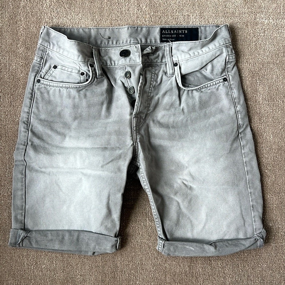 ALLSAINTS Denim Short, Size US 28, Gray